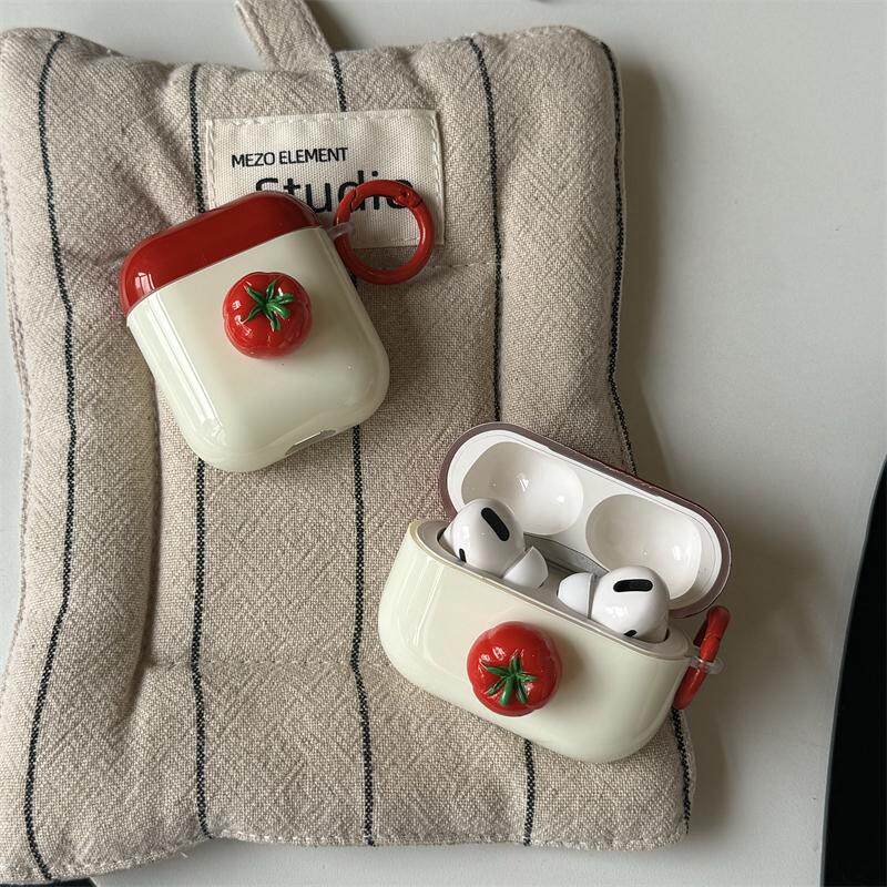 小众高级感可爱少女立体红番茄pro2适用airpods1/2代苹果pro3无线蓝牙耳机套新4代红拼撞色保护套防摔女硬壳