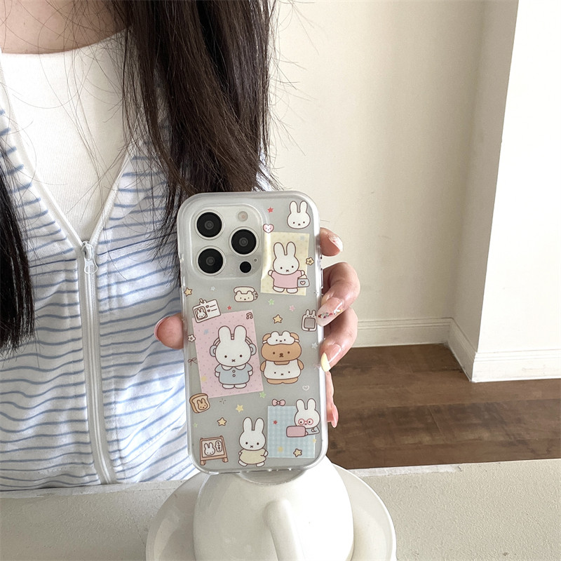 日韩ins可爱卡通少女心小熊小兔贴纸插画吊坠16promax适用