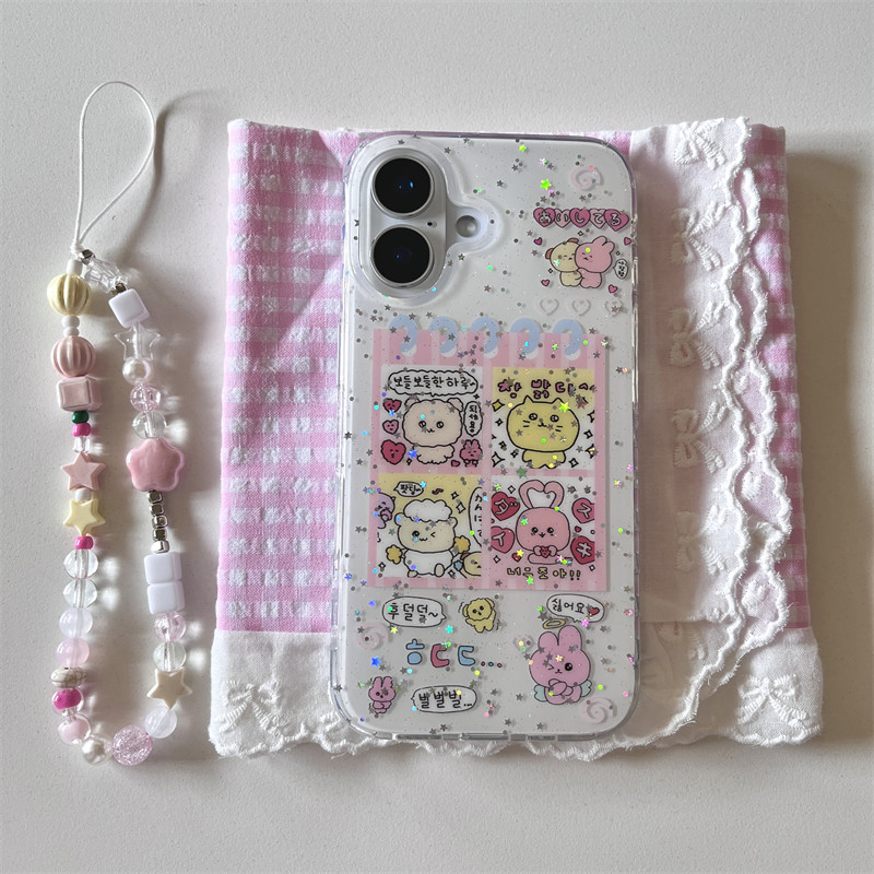 韩系ins可爱少女卡通宫格崔高兴小动物小猪小兔手链16promax适用iphone15pro双层闪粉14手机壳苹果13硬