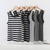 小背心女士大码 夏装 内搭吊带式 双U领黑白条纹莫代尔薄款 无袖 上衣