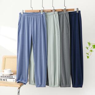 男士外穿德绒睡裤冬加绒松紧腰束脚裤大码宽松休闲男款收口家居裤