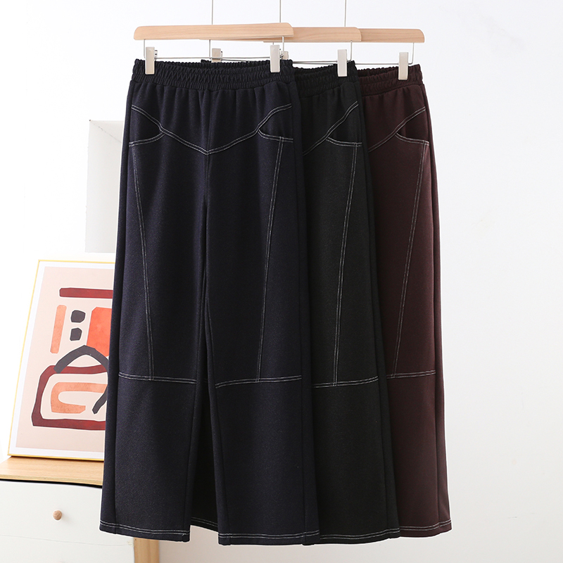 大码女裤妈妈秋装新款弹力仿牛仔直筒裤春秋休闲裤阔腿裤子香蕉裤