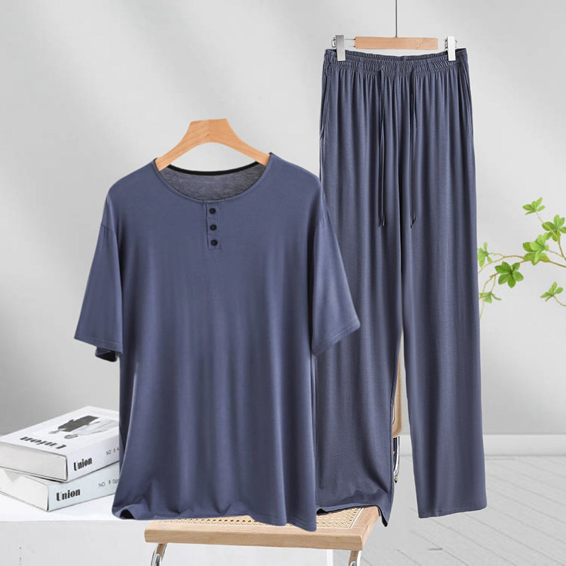 莫代尔男士家居服夏季薄款可外穿短袖睡衣大码宽松休闲圆领两件套