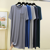 睡袍睡衣家居服浴袍中长款 莫代尔男士 薄款 宽松连体短袖 睡裙夏大码