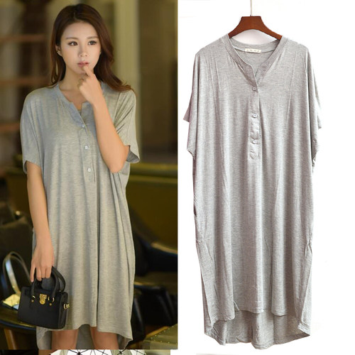 莫代尔棉睡裙女口袋连衣裙