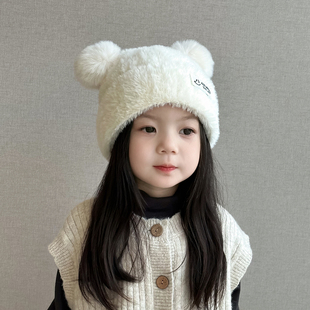 儿童秋冬帽子保暖毛线帽女童宝宝冬季防风冬帽小孩针织毛绒帽护耳