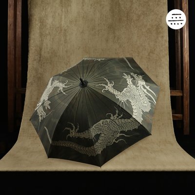 rabbituu&無樂不作【双龙逐熠】抗风直杆雨伞男加大长柄伞