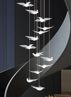 楼梯吊灯现代简约大气北欧中空复式楼客厅公寓别墅loft旋转长吊灯