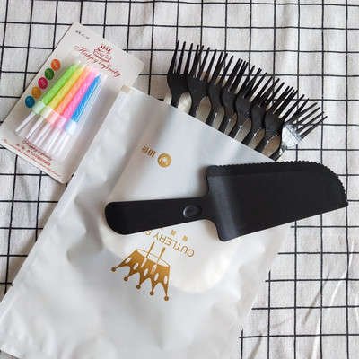 一次性刀叉盘蛋糕餐具刀叉盘四合一刀叉盘蜡烛塑料刀叉200套包邮