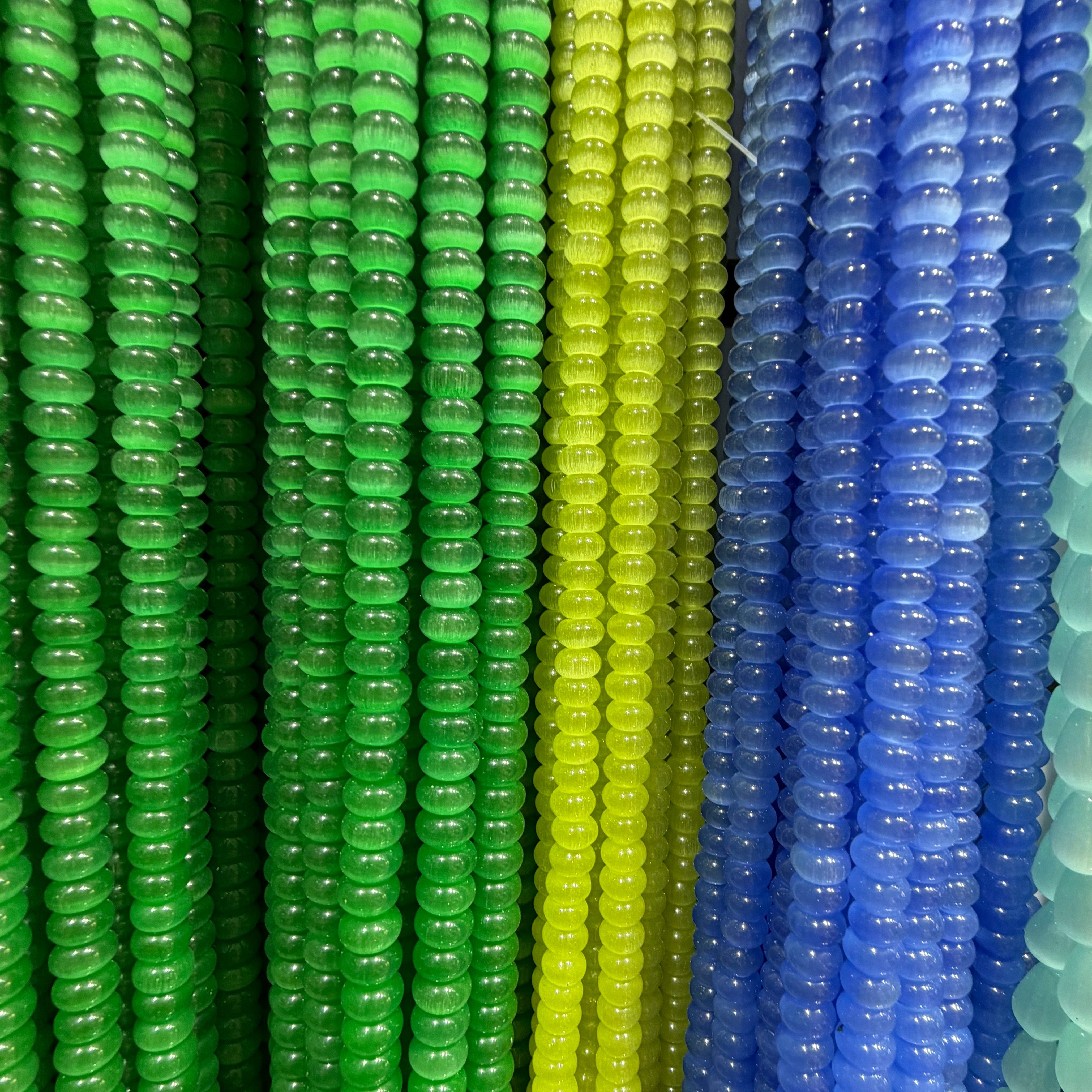 猫眼石算珠5*8/10mm蓝黄绿散珠