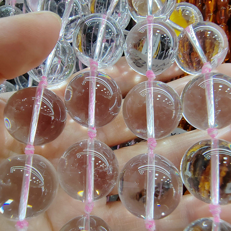 天然白水晶圆珠18/20mm散珠大珠通孔散珠佛珠念珠手串装饰diy配件