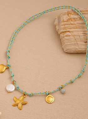 海边度假风热卖项饰海星贝壳吊坠项链夏日新款彩绳锁骨链工厂批发