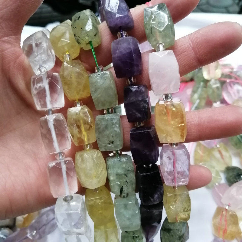 NATURAL CRYSTAL CUT BARREL BEADS 10*15MM FOUR CORNERS LOOSE BEADS PURPLE YELLOW WHITE BLUE GREEN GRAY HANDMADE JEWELRY DIY ACCESSORIES