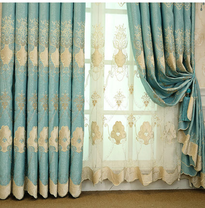 厂家直销 2017流行窗帘新款 现代中式雪尼尔客厅卧室遮光绣花布艺