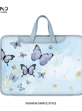丛潇 蓝色蝴蝶笔记本电脑包2025款适用苹果macbook15.6寸手提包小新air13华为matebook联想女14内胆包16防震