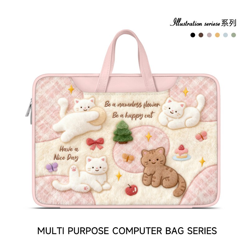 可爱粉色小猫笔记本电脑包女适用于苹果macbook电脑包14寸air13华为matebook联想电脑包16寸电脑内胆包