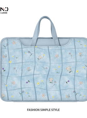 原创蓝色碎花笔记本电脑包手提适用苹果macbook15点6寸卡通小新air14华为matebook联想女13内胆包pro16高级感
