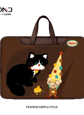 丛潇 笔记本电脑包黑色小猫内胆包适用苹果macbook15.6寸小新air13.3华为matebook联想女14手提包pro16保护套