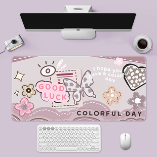 粉色锁边键盘垫游戏滑鼠垫办公室电脑 爱心苹果插画鼠标垫橡胶新款