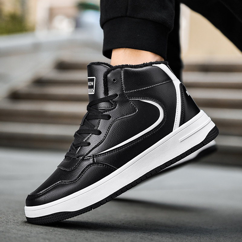 PLUS SIZE MENS SHOES HIGH TOP SNEAKERS AUTUMN AND WINTER FLEECE WARM COTTON SHOES 48 MEDIUM HIGH TOP 47 LEATHER 46 WEAR-RESISTANT 45 SPORTS