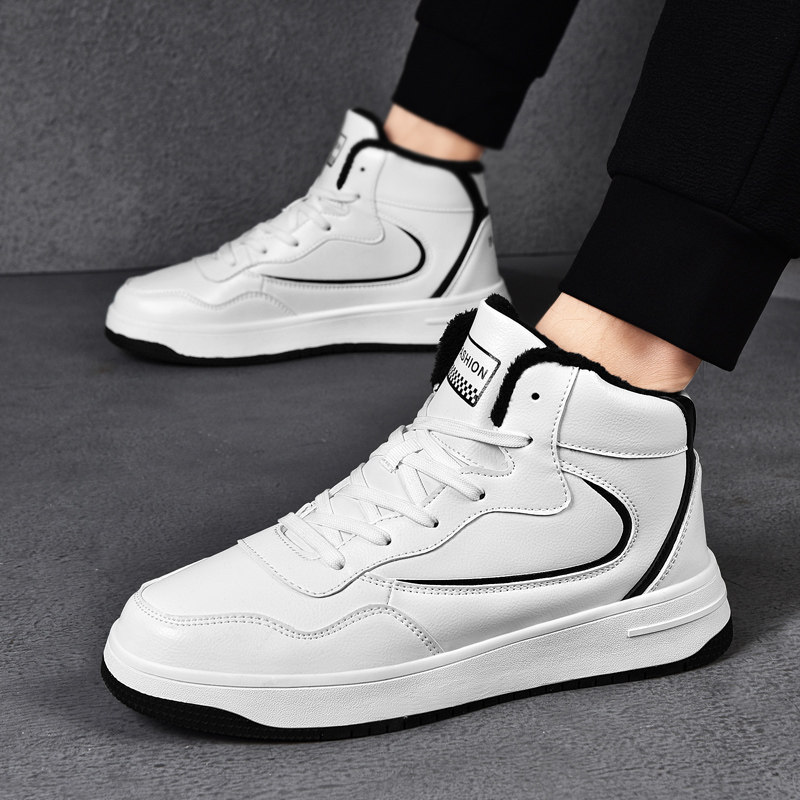 PLUS SIZE MENS SHOES HIGH TOP SNEAKERS AUTUMN AND WINTER FLEECE WARM COTTON SHOES 48 MEDIUM HIGH TOP 47 LEATHER 46 WEAR-RESISTANT 45 SPORTS