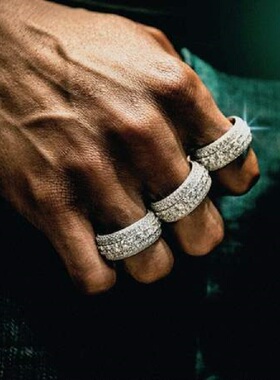 Ice Out Ring GoldPlated 潮牌满钻锆石戒指男女嘻哈复古情侣指环