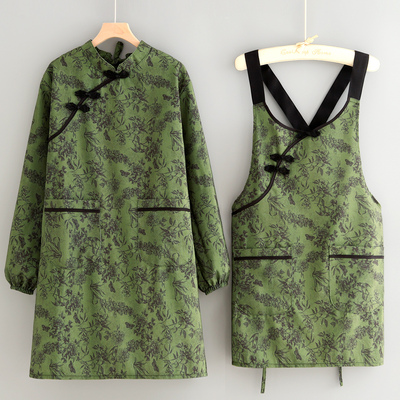 帆布中古风长袖罩衣家用厨房围裙