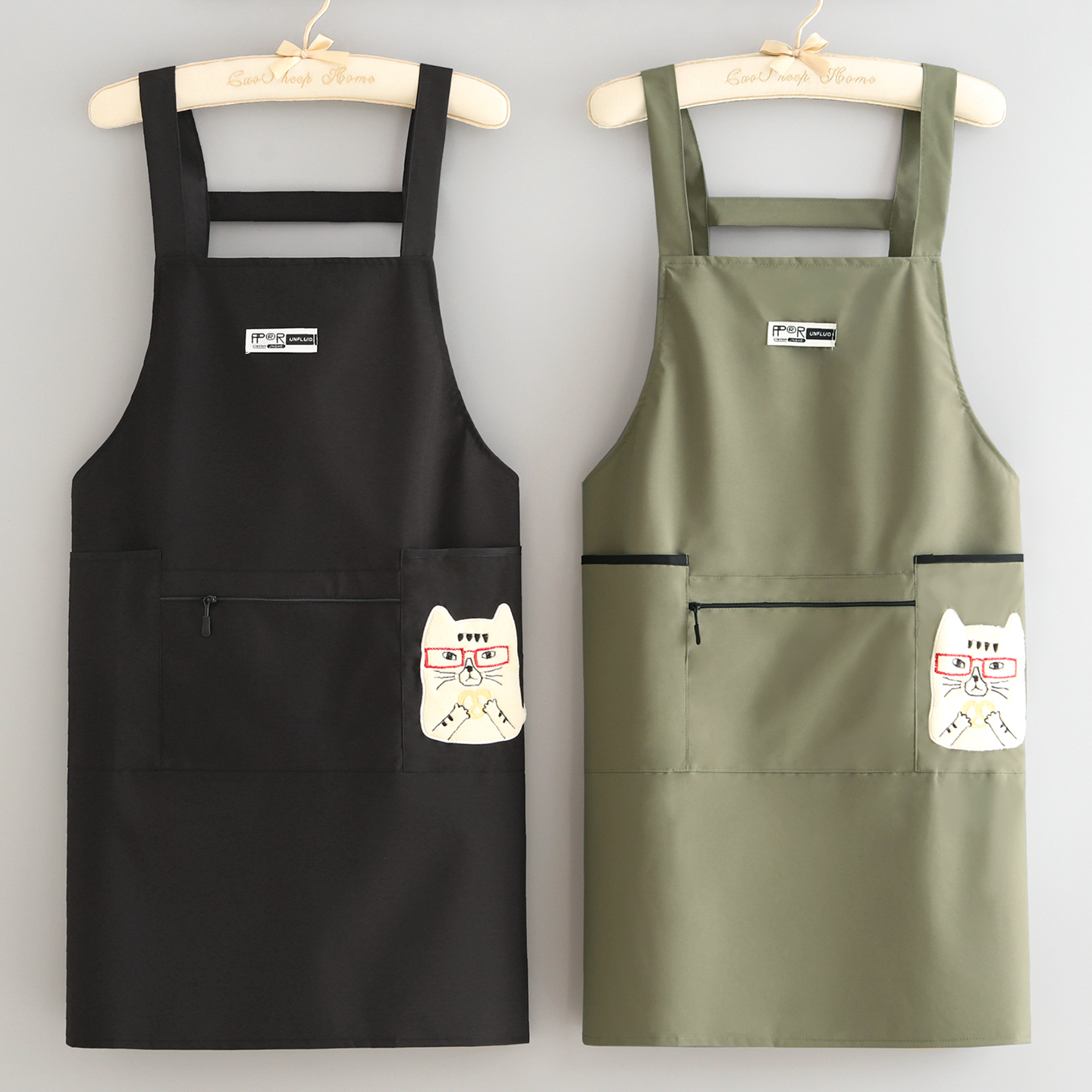 简约防水厨房围裙家用做饭围腰男女款定制印字防污餐饮饭店工作服