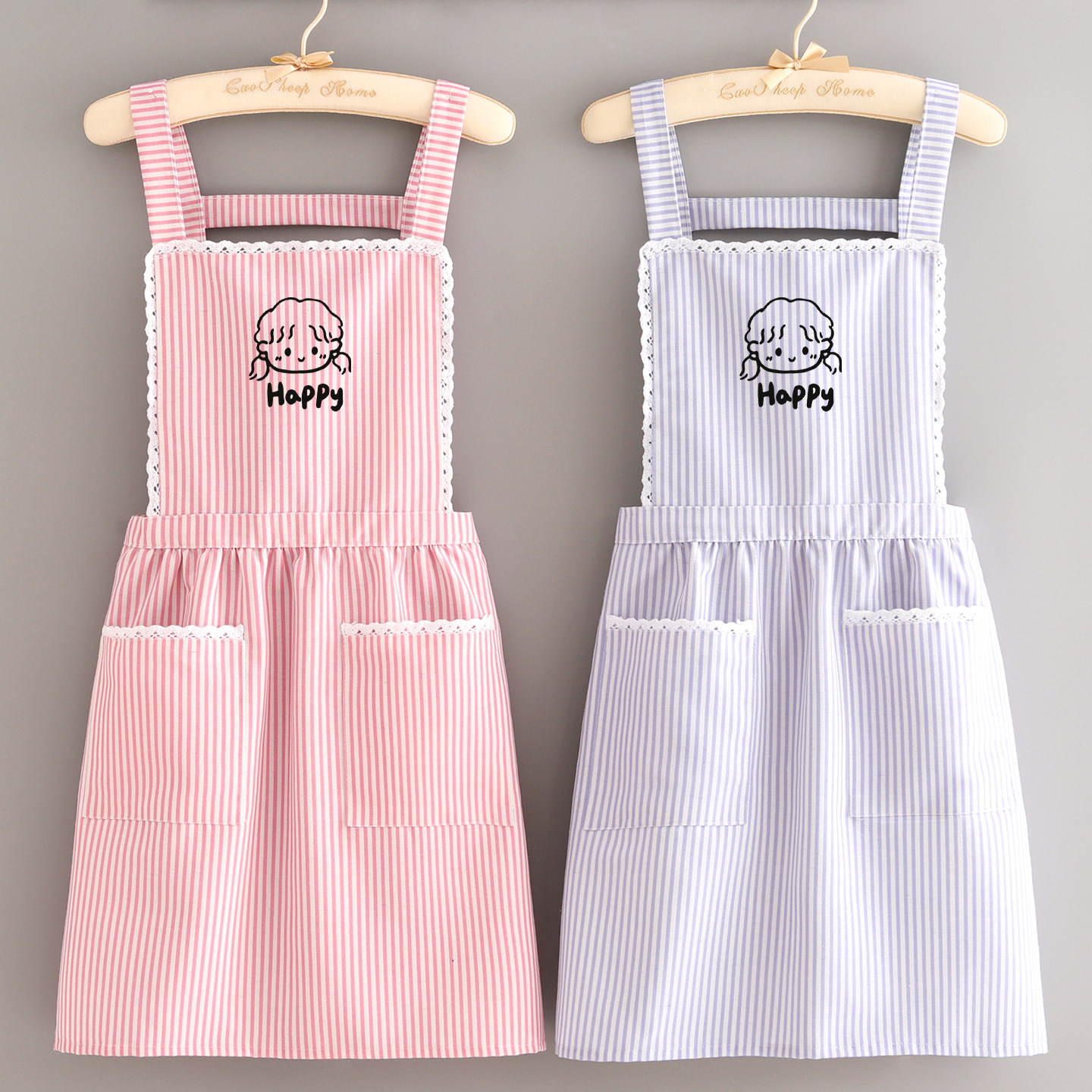 韩版公主裙厨房做饭帆布围裙防污透气餐饮围腰美甲美容院工作服女