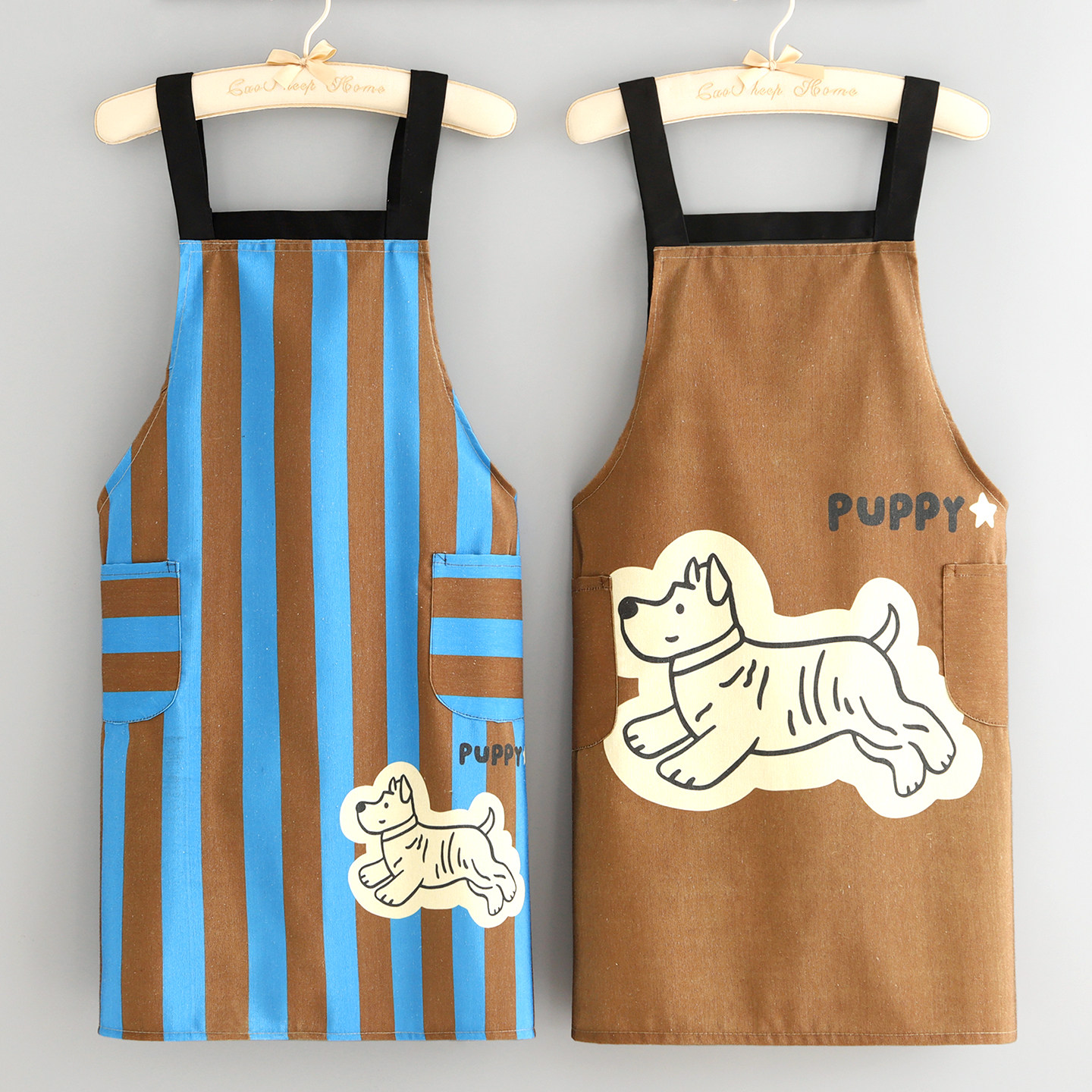 卡通帆布厨房围裙家用做饭防污围腰餐饮饭店耐磨透气工作服男女款