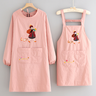 洋气防泼水围裙厨房家用长袖 防污透气围裙餐饮工作服反穿罩衣女士