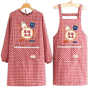 新款棉布长袖围裙厨房家用透气防污做饭罩衣工作服女韩版围腰大人