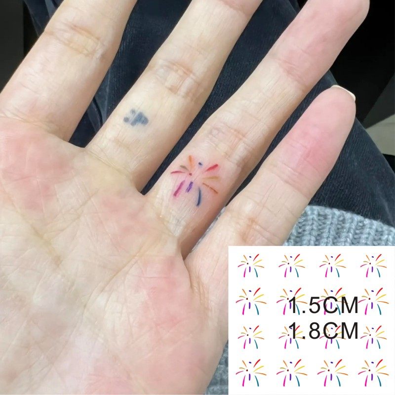 韩系手绘ins泫雅风彩色卡通可爱手指烟花纹身贴防水持久男女情侣