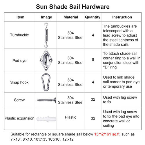 304不锈钢遮阳帆配件Shade accessories 菱形门扣花篮螺丝6mm