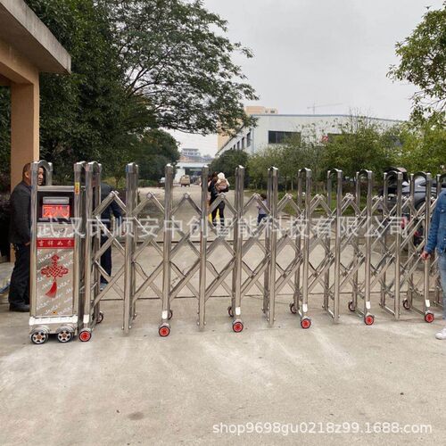 工厂伸缩门不锈钢电动大门进出庭院门推拉折叠门道闸机一体机工业