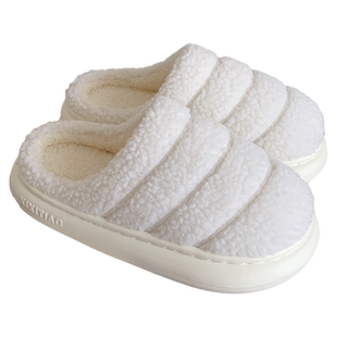 冬季情侣日系简约风羊羔毛棉拖鞋百搭创意软底时尚防滑保暖居家鞋