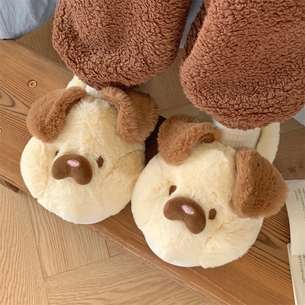 趣味卡通可爱狗狗防滑保暖棉拖鞋