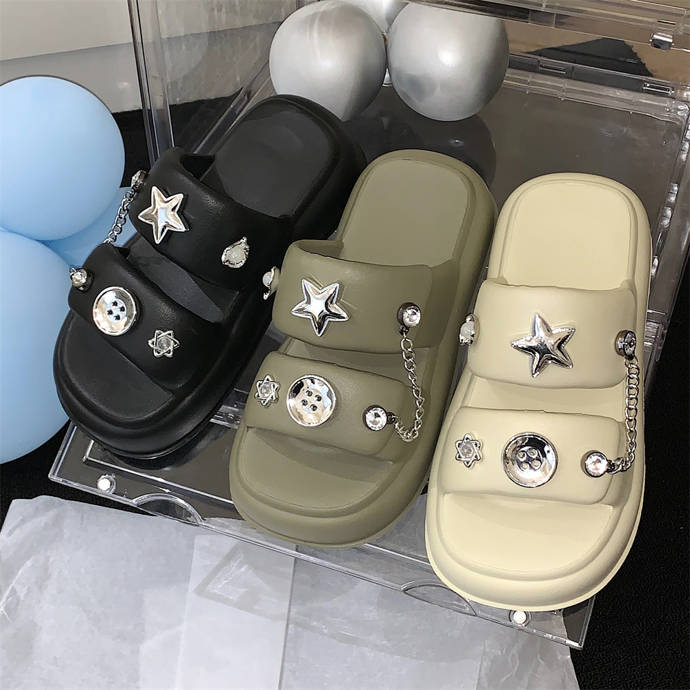 甜酷辣妹风y2k链条星星双带拖鞋