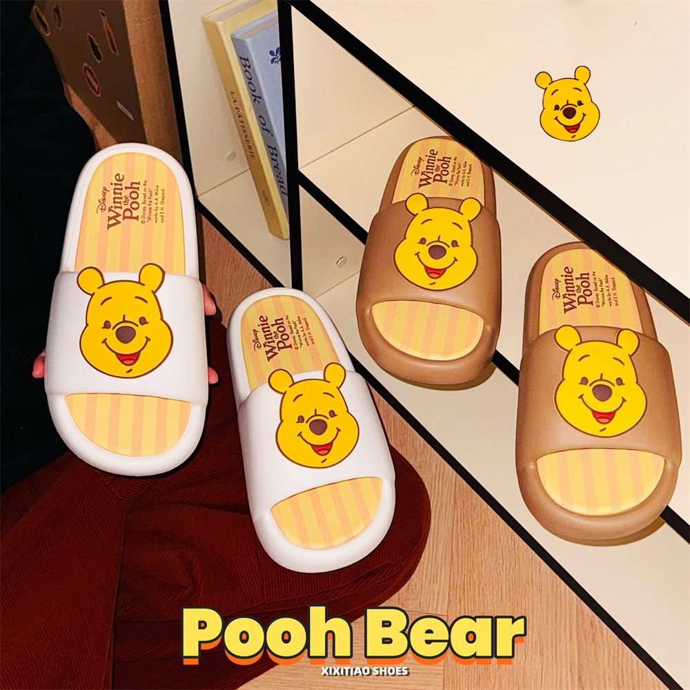 情侣网红拖鞋一字浴室夏季2025新款迪士尼维尼熊男女少女心凉拖鞋
