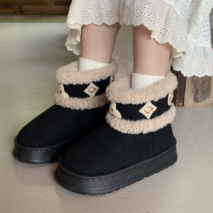 高级感厚底中筒靴女百搭防滑冬季网红外穿复古拼色加绒保暖雪地靴