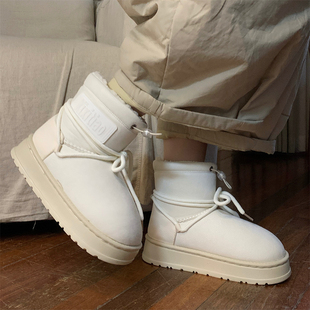 冬季保暖加绒加厚中筒棉靴防滑厚底马丁靴女高级感创意系带雪地靴