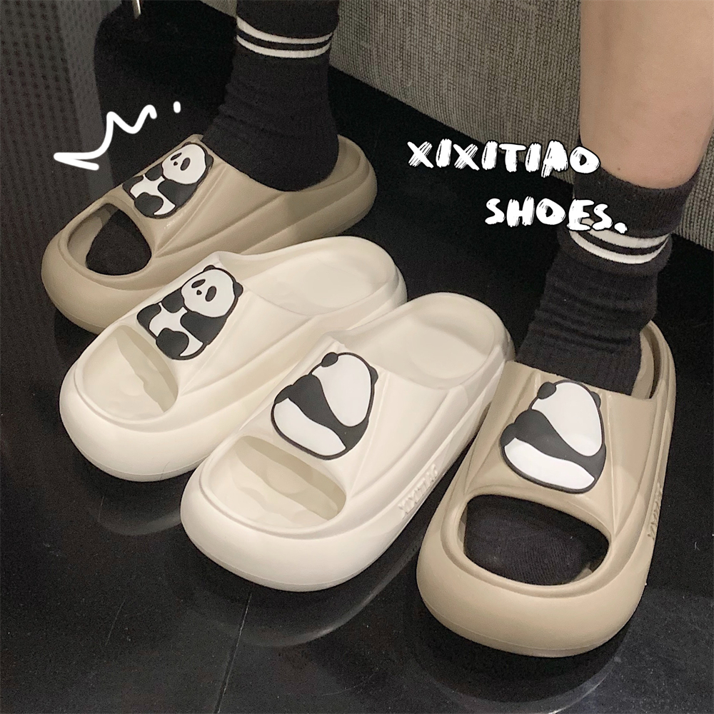潮酷时尚黑白熊猫厚底情侣拖鞋
