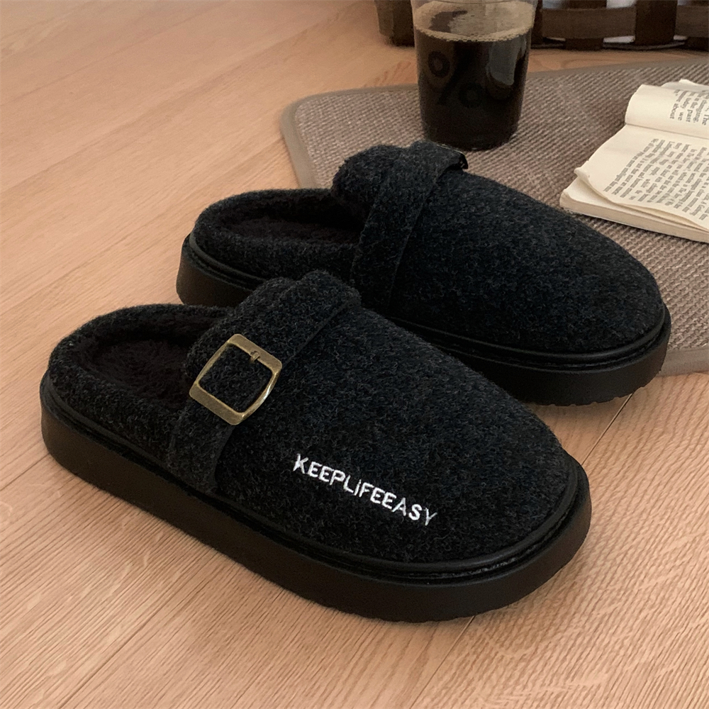 韩版时尚皮带扣勃肯居家棉拖鞋冬