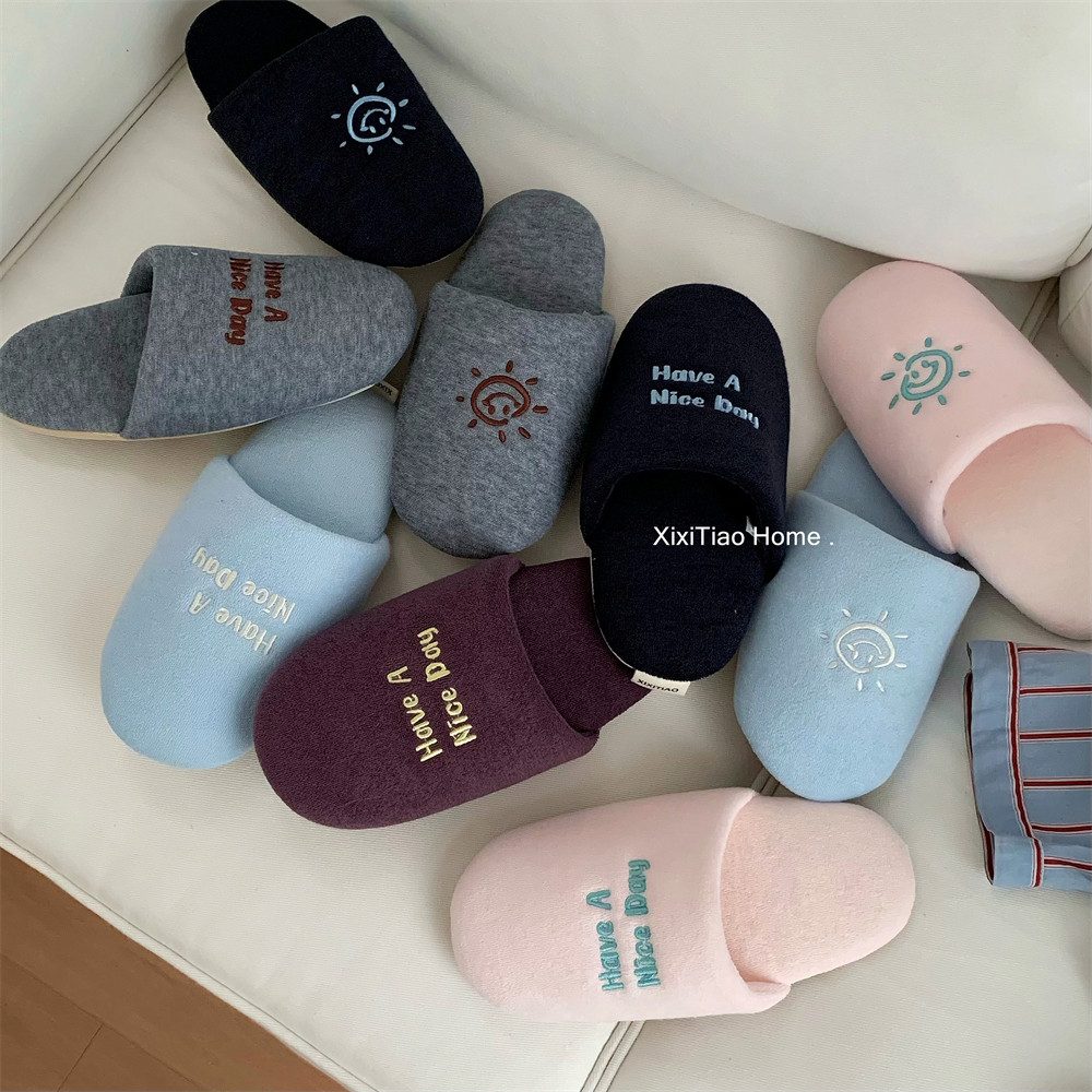 复古创意刺绣静音地板鞋情侣居家防滑时尚舒适软底秋冬棉拖鞋男女