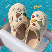 防滑百搭拿铁色时尚 女夏季 沙滩凉拖 eva增高厚底洞洞鞋 原宿风时尚