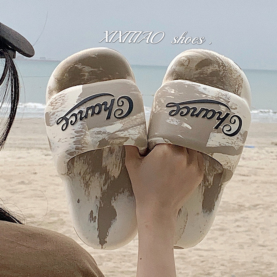 eva软厚底情侣拖鞋ins潮夏季网红外穿街头风学生英文凉拖鞋男女士