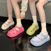 休闲百搭包头凉拖鞋 多巴胺彩色增高厚底EVA防滑罗马凉鞋 女夏季 ins