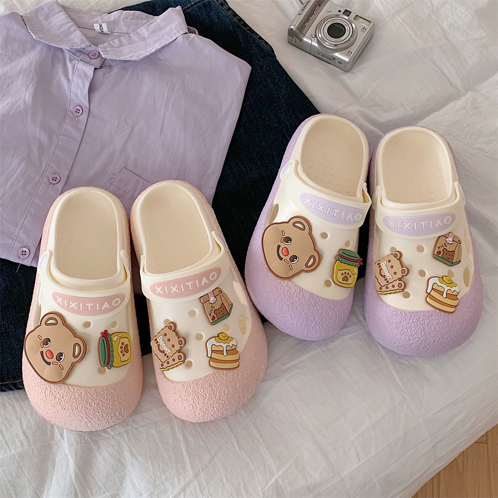 时尚户外穿亲子拼色软底洞洞鞋