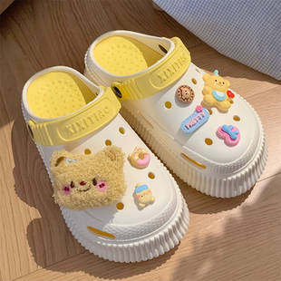 户外eva洞洞鞋 少女心包头凉拖鞋 时尚 新款 女 ins可爱黄油色小熊夏季