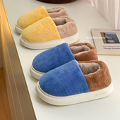 家用外穿冬保暖防滑软底毛毛鞋 男女士新款 情侣日系撞色包跟棉拖鞋
